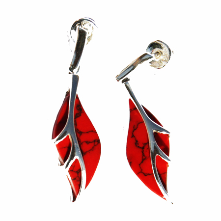 Red Coral Leaf Earrings