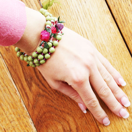 Green-Pink Flower Bracelet 0923