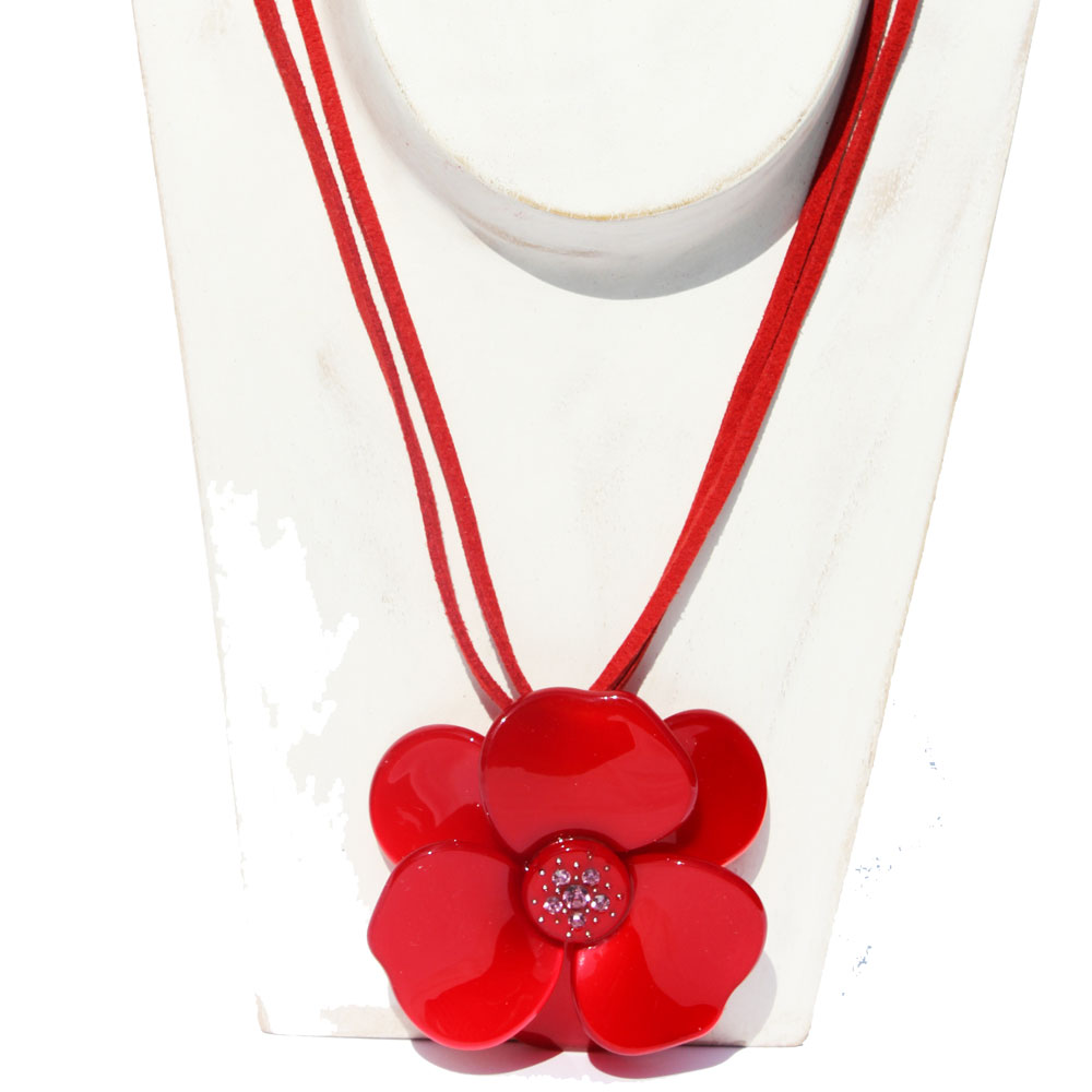 Hot Red Flower Necklace