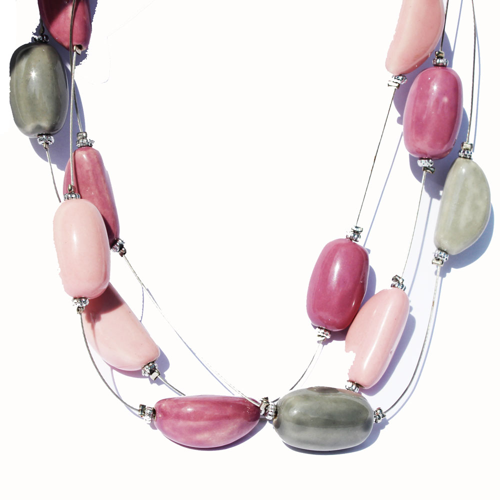 Grey-Pink Bead Necklace