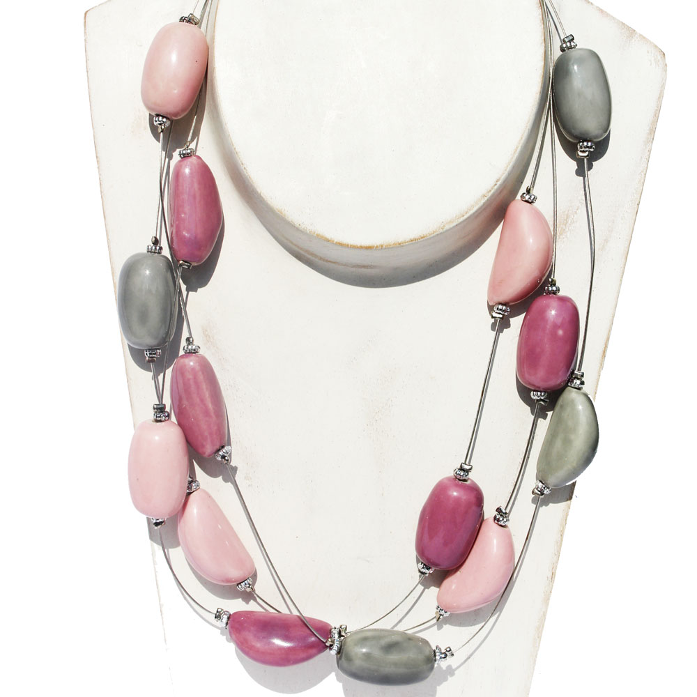 Grey-Pink Bead Necklace