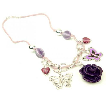 Necklace Purple Flower and Butterfly 4615