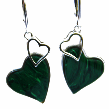 Green Malachite Heart Earrings