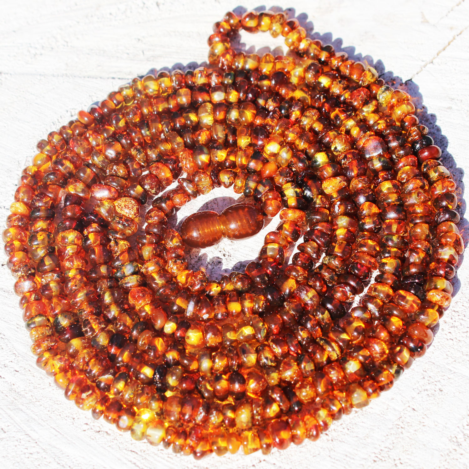 Long Roundish Honey Amber  Necklace