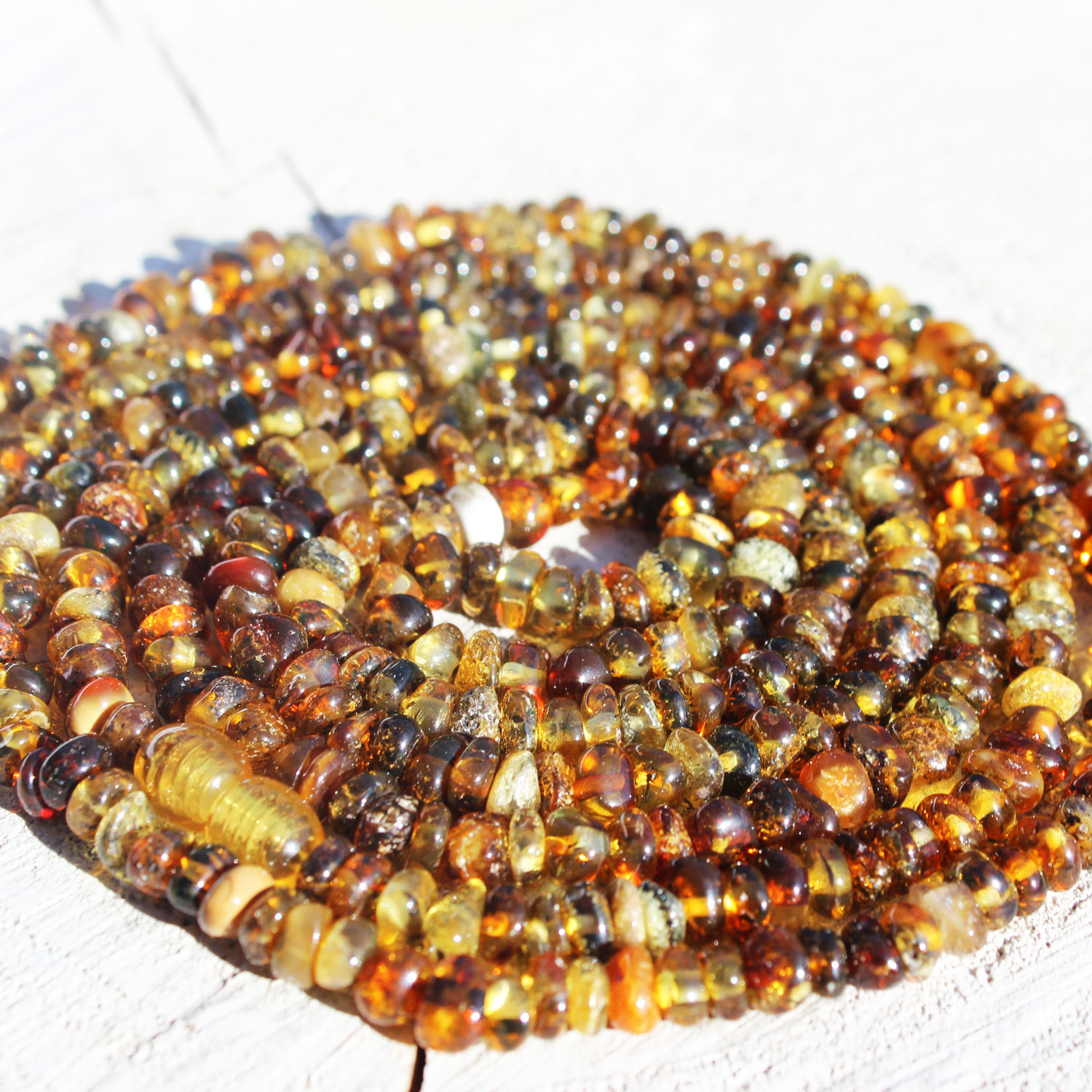 Long Roundish Green Amber  Necklace