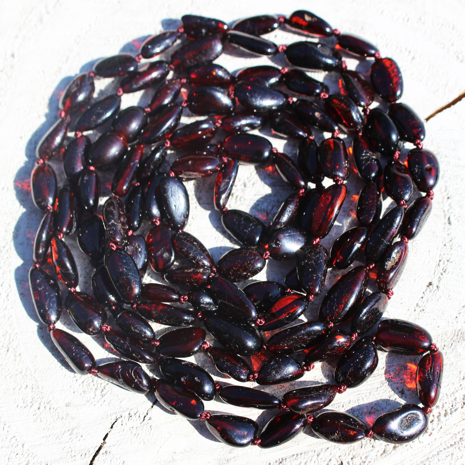 Long Olive Cherry Amber Necklace 