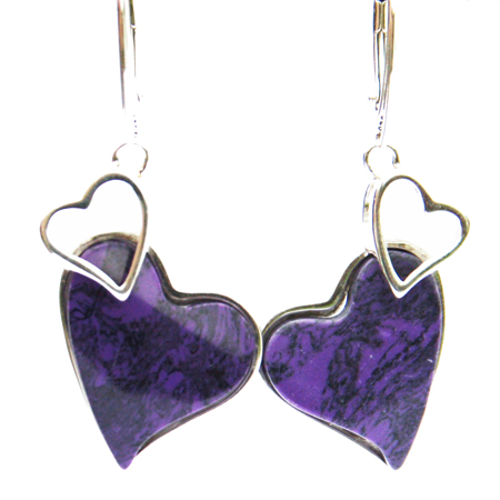 Purple Charoite Heart Earrings