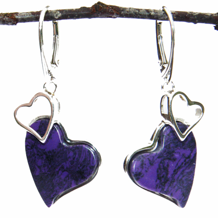 Purple Charoite Heart Earrings