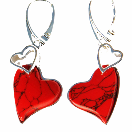 Red Coral Heart Earrings