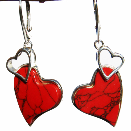Red Coral Heart Earrings