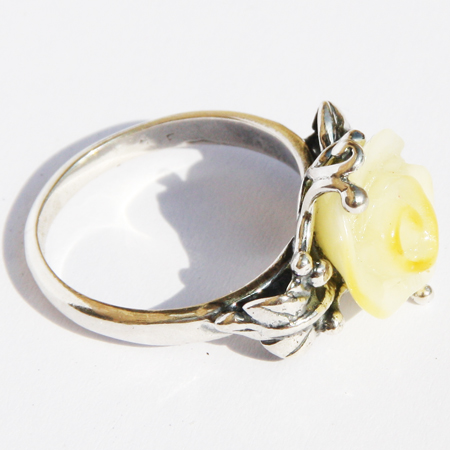 White Amber Rose Ring