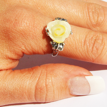 White Amber Rose Ring