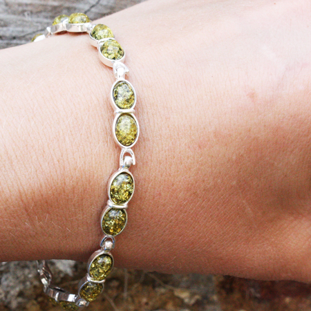 Amber Silver Green Bracelet 167