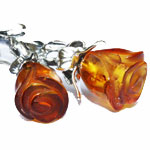 Amber Silver Brooch double ROSE