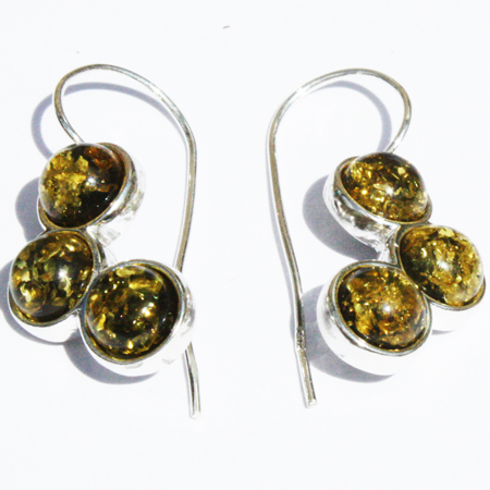 Amber Silver Green Earrings 057