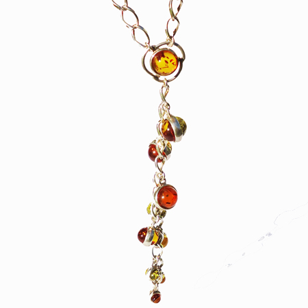 Mixed Amber Silver Necklace