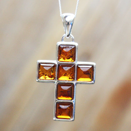 Amber Silver Honey Cross Pendant 256