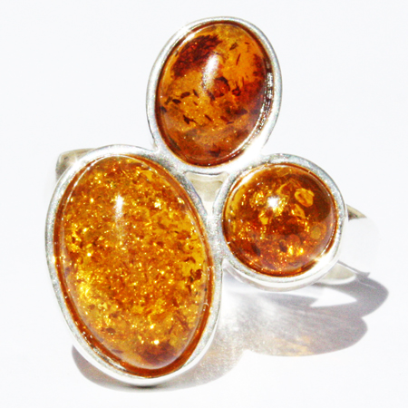 Amber Silver Honey Ring 048