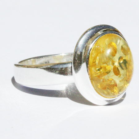 Amber Silver Golden Ring 081 