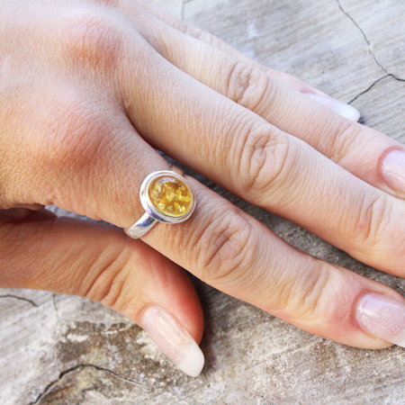 Amber Silver Golden Ring 081 