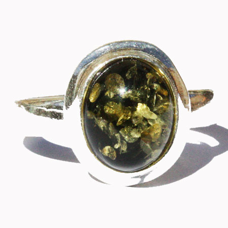 Amber Silver Green Ring 081
