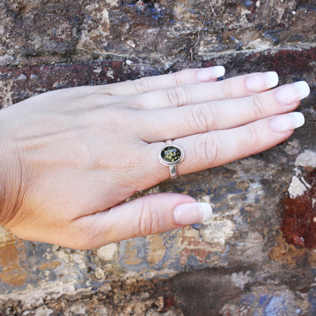 Amber Silver Green Ring 081 