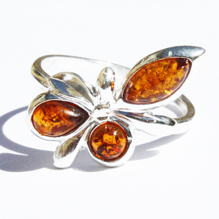Amber Silver Honey Ring 307