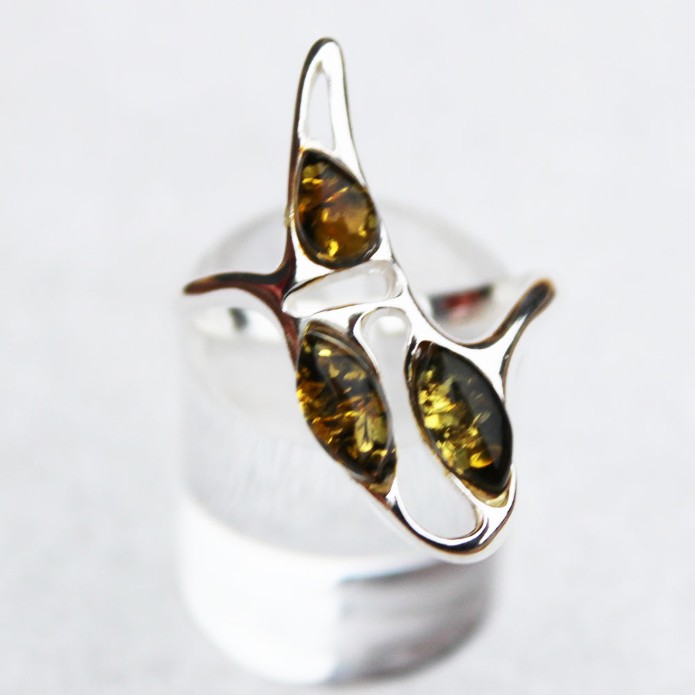 Amber Silver Green Ring 340