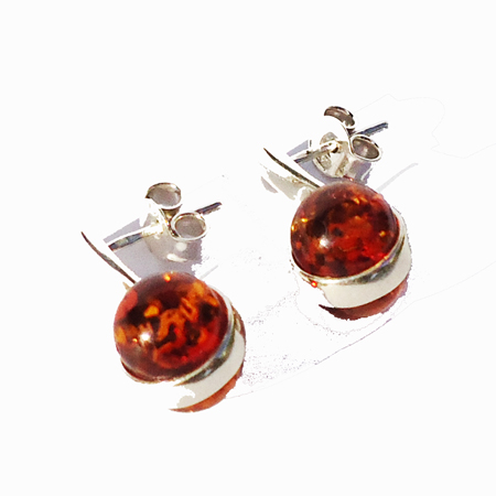 Cognac Amber Silver Studs 2073