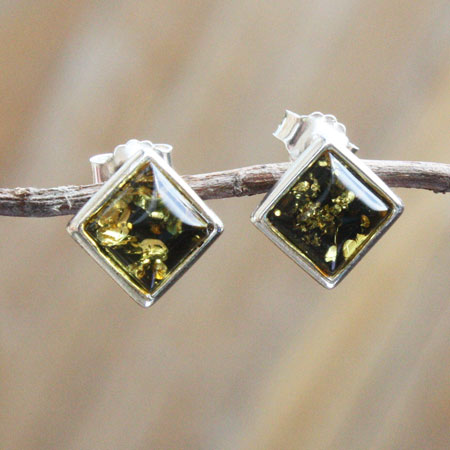 Amber Silver Green Studs 218 