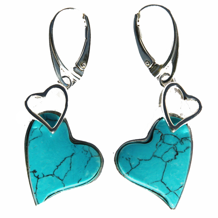 Blue Turquoise Heart Earrings