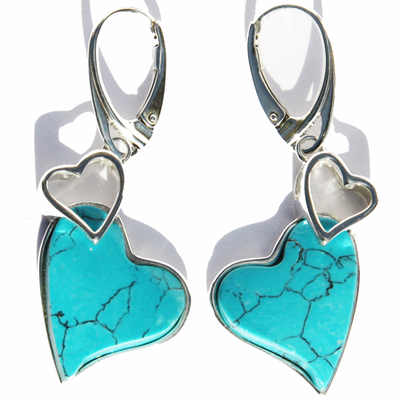Blue Turquoise Heart Earrings